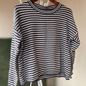 Madewell Seagrove Blue and Cream Striped Cotton Crewneck Sweater